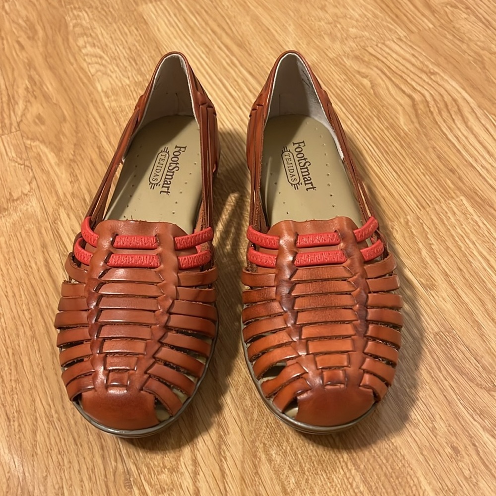Tangerine Leather Closed Toe FootSmart Tejidas Huaraches Sandals Size 6W